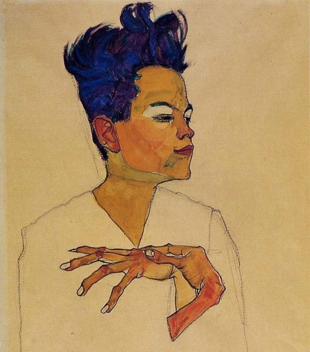 Selfportrait with hands on chest 1910 Egon Schiele