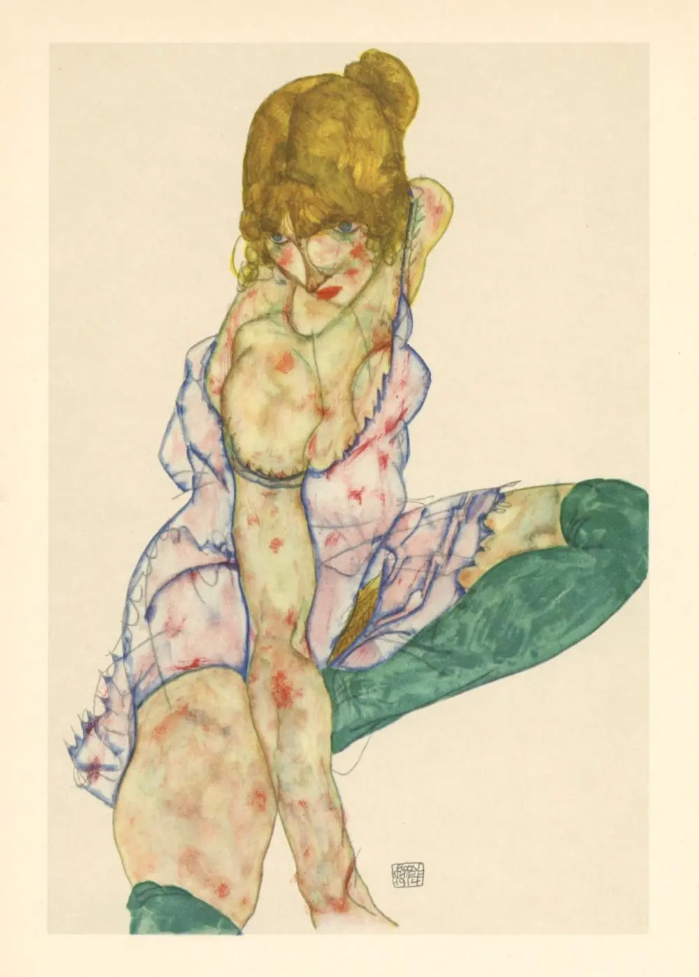 Blonde Girl Green Stockings 1914 schiele