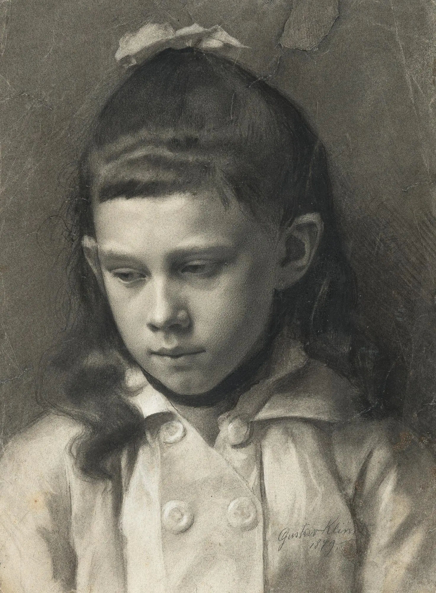 Bust young girl head slightly inclined 1879 Klimt