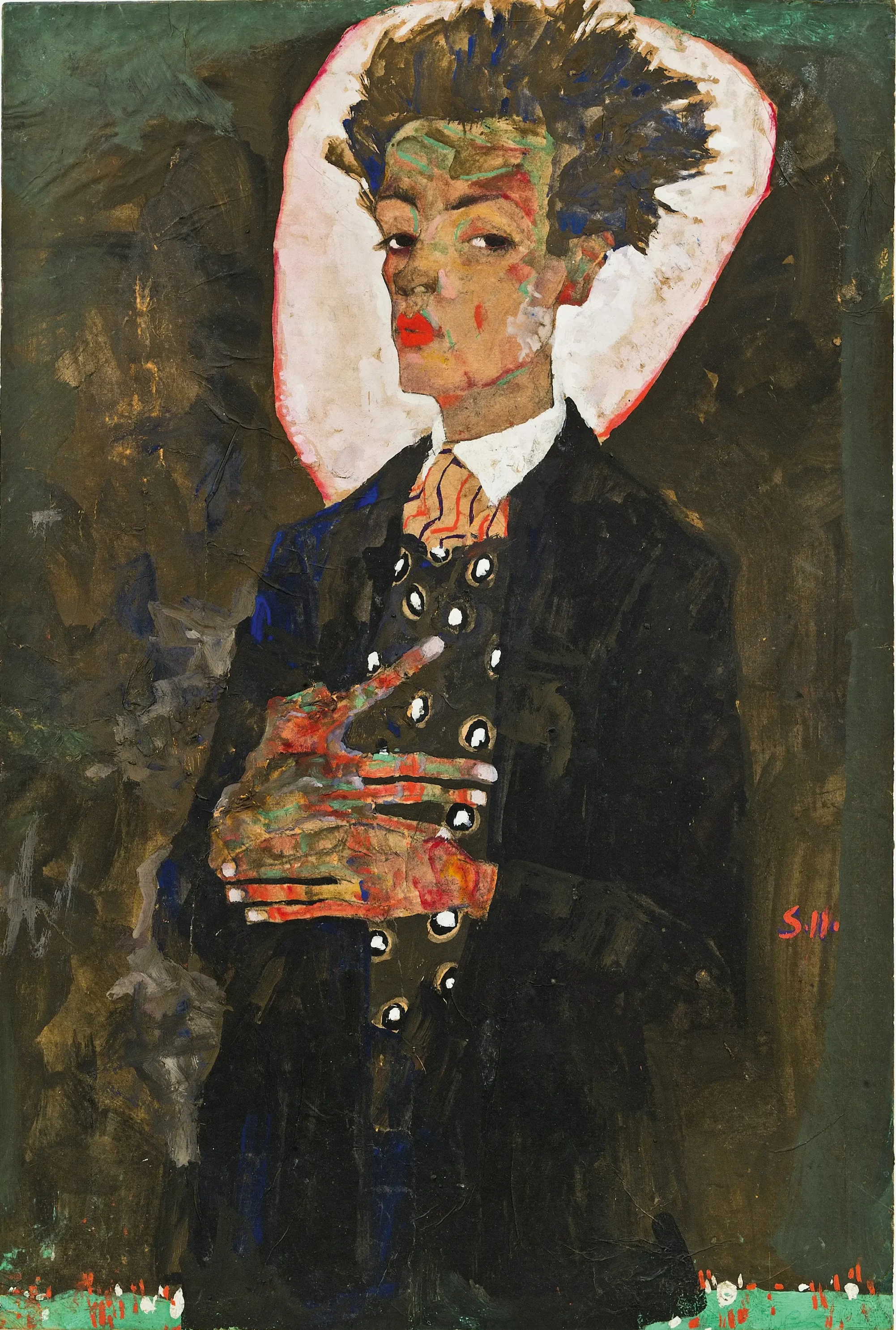 Self-Portrait Peacock Waistcoat Standing 1910 Schiele