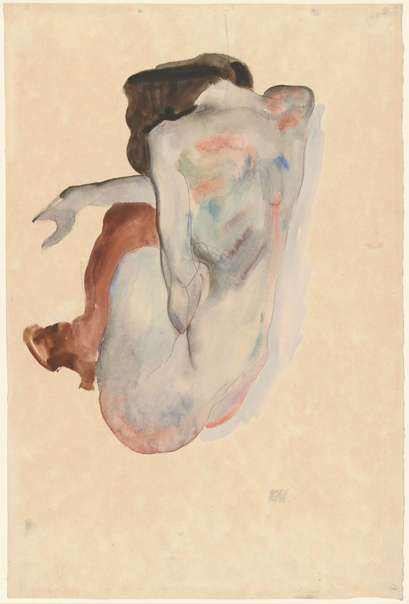 Crouching Nude in Shoes and Black Stockings, Back View 1912 Schiele