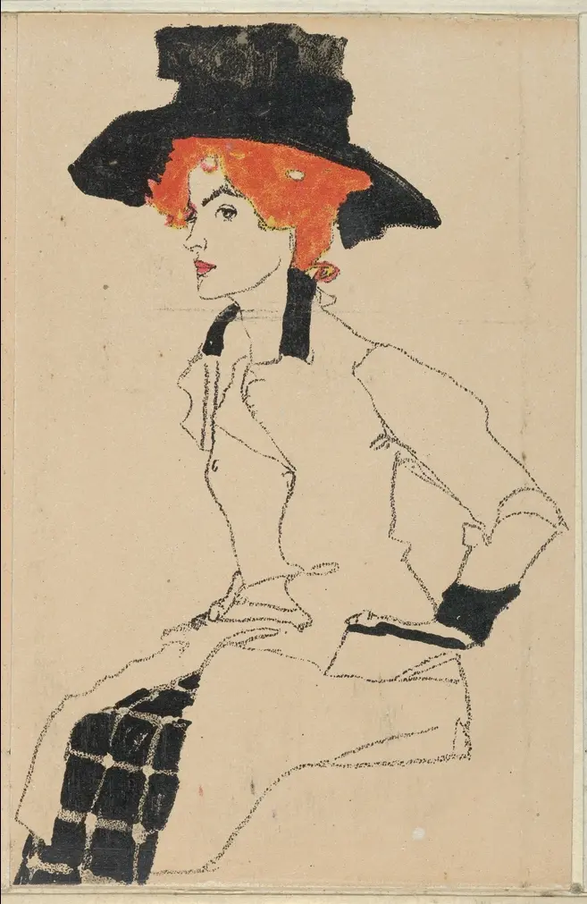 Portrait of a Woman with Big Hat (Gertrude Schiele) 1910 Schiele