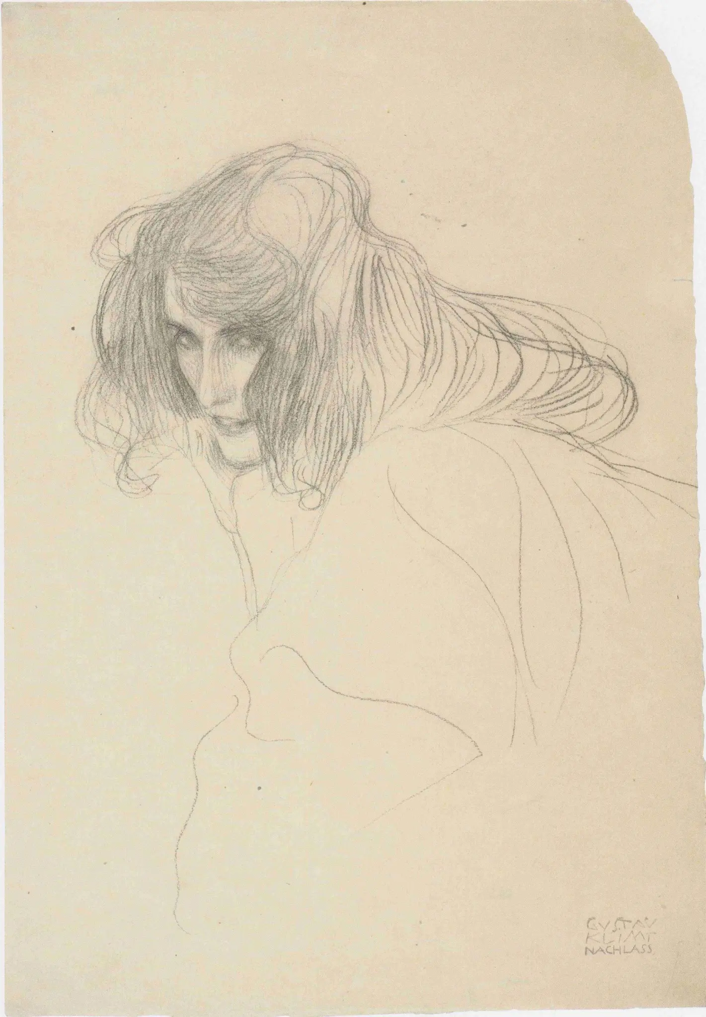 Female Head Three-Quarter Profile to the Left, Study for “Lust” Beethoven Frieze 1901 Klimt