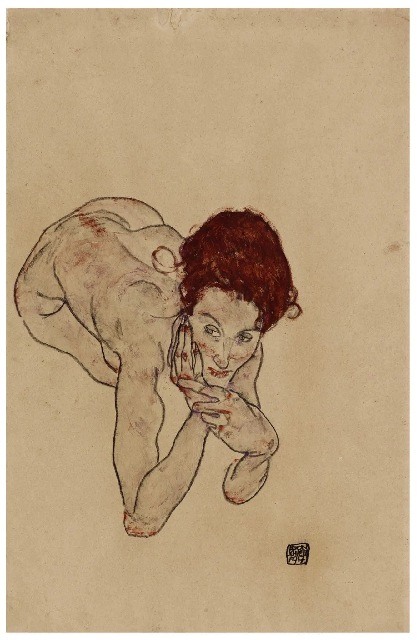 Crouching Female Nude 1917 Schiele