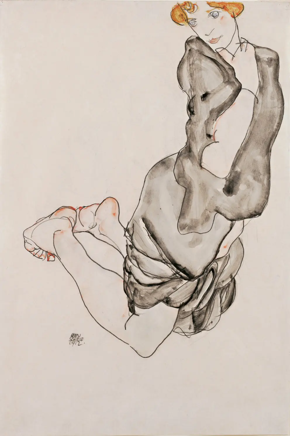 Kneeling Woman with a Gray Cape (Wally Neuzil), 1912 Schiele