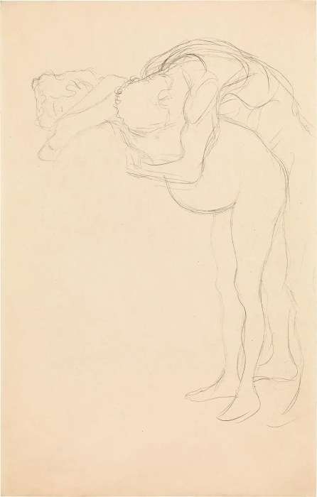 Pregnant Woman Bending Forward, Embraced by a Man 1904 1905 Klimt
