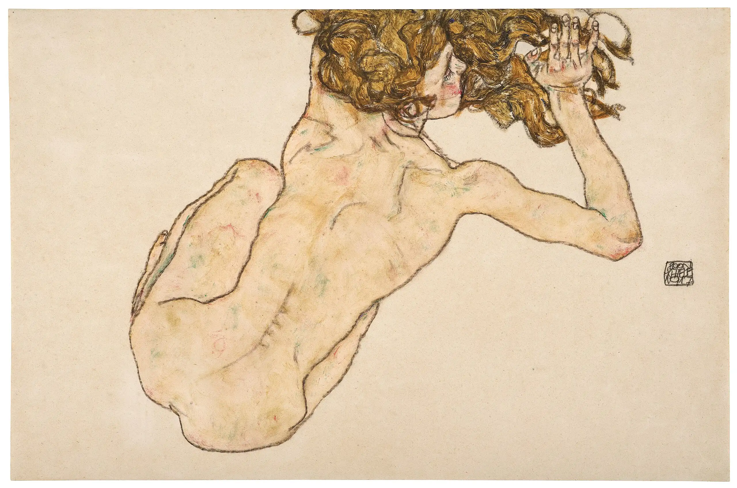 Crouching Nude, Back View 1917 Schiele