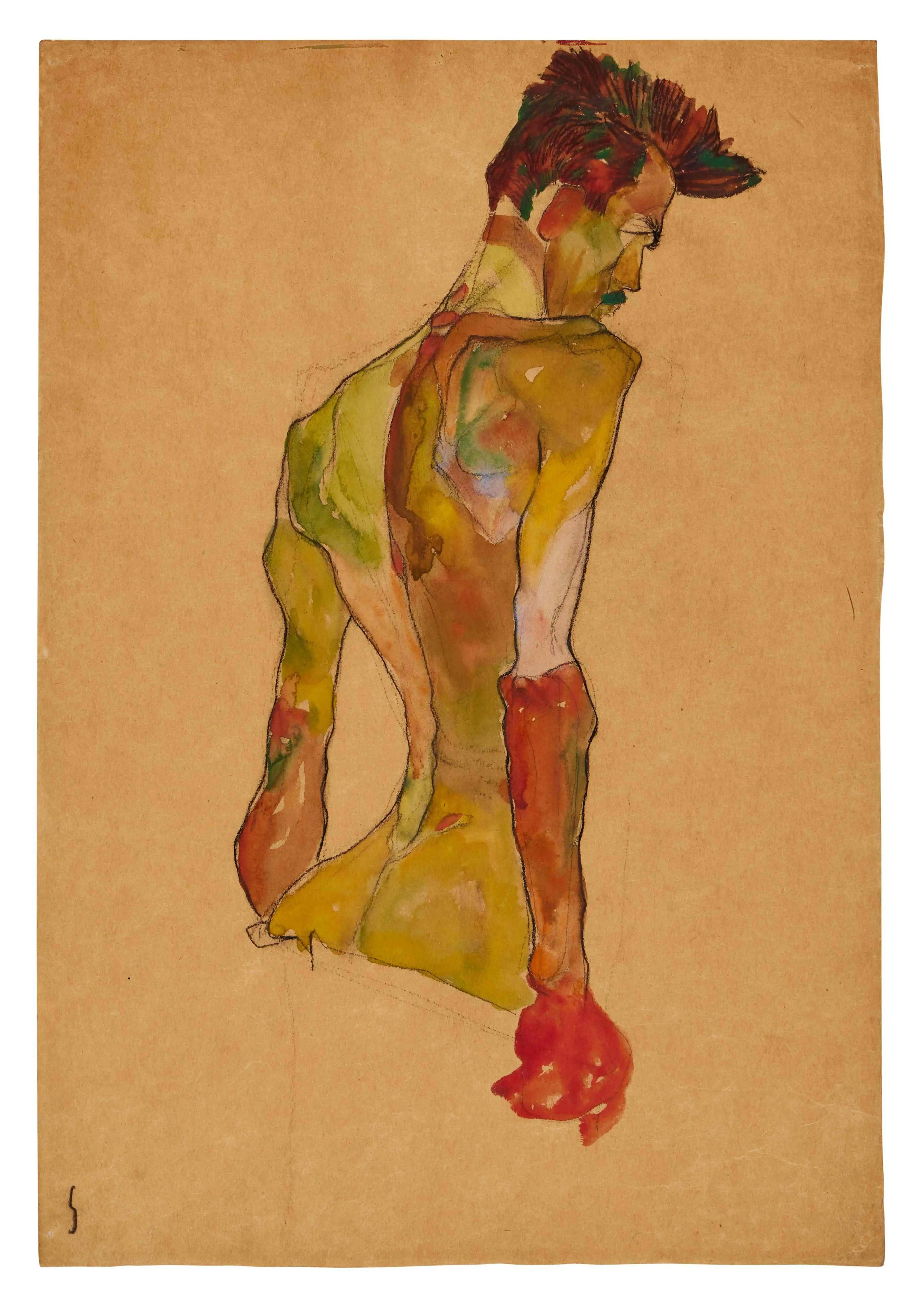 Male Nude in Profile Facing Right 1910 Schiele