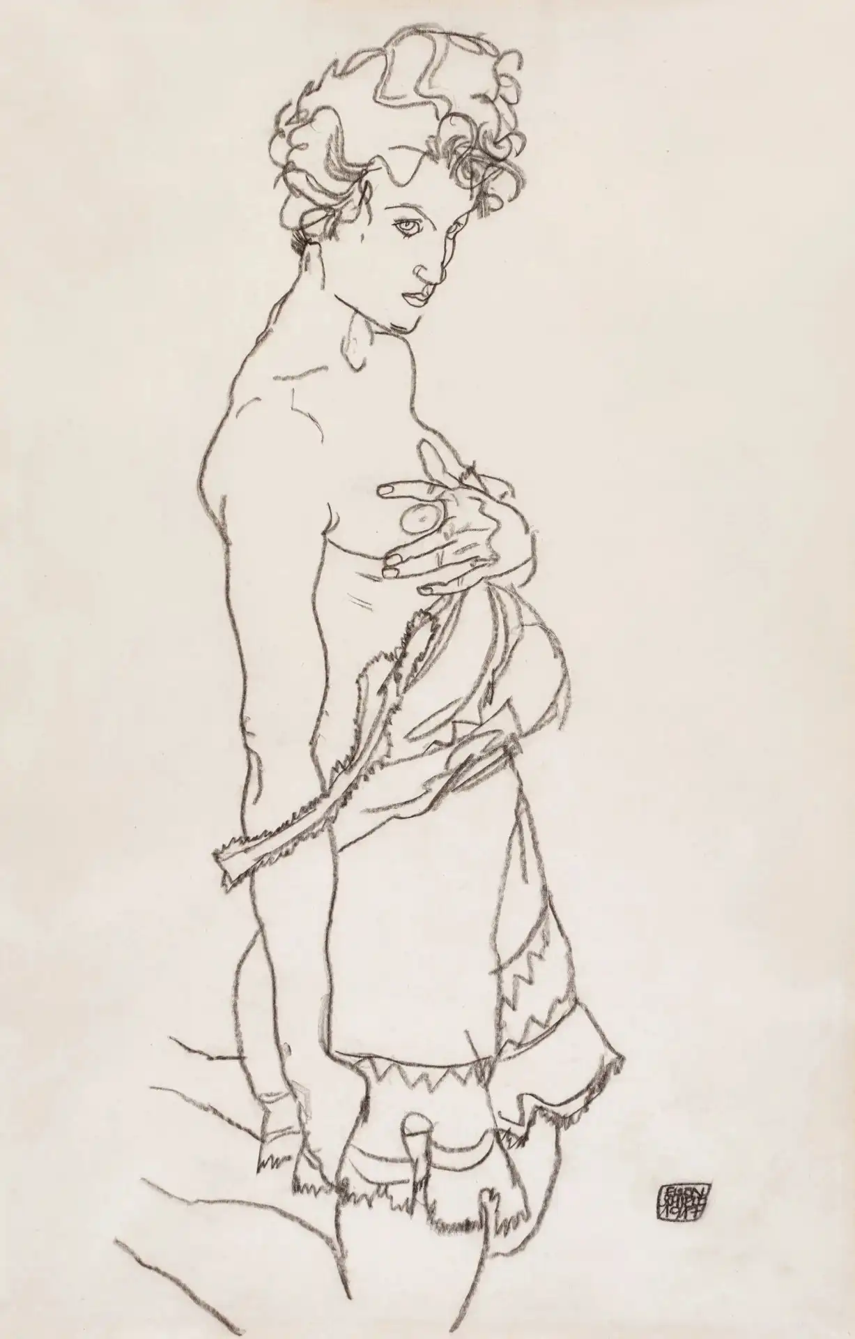 Standing semi‑nude 1917 Egon Schiele