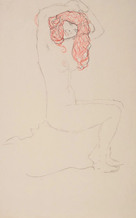 Seated Female Nude with Red Hair, Her Arms Crossed Above Her Head 1907 Gustav Klimt