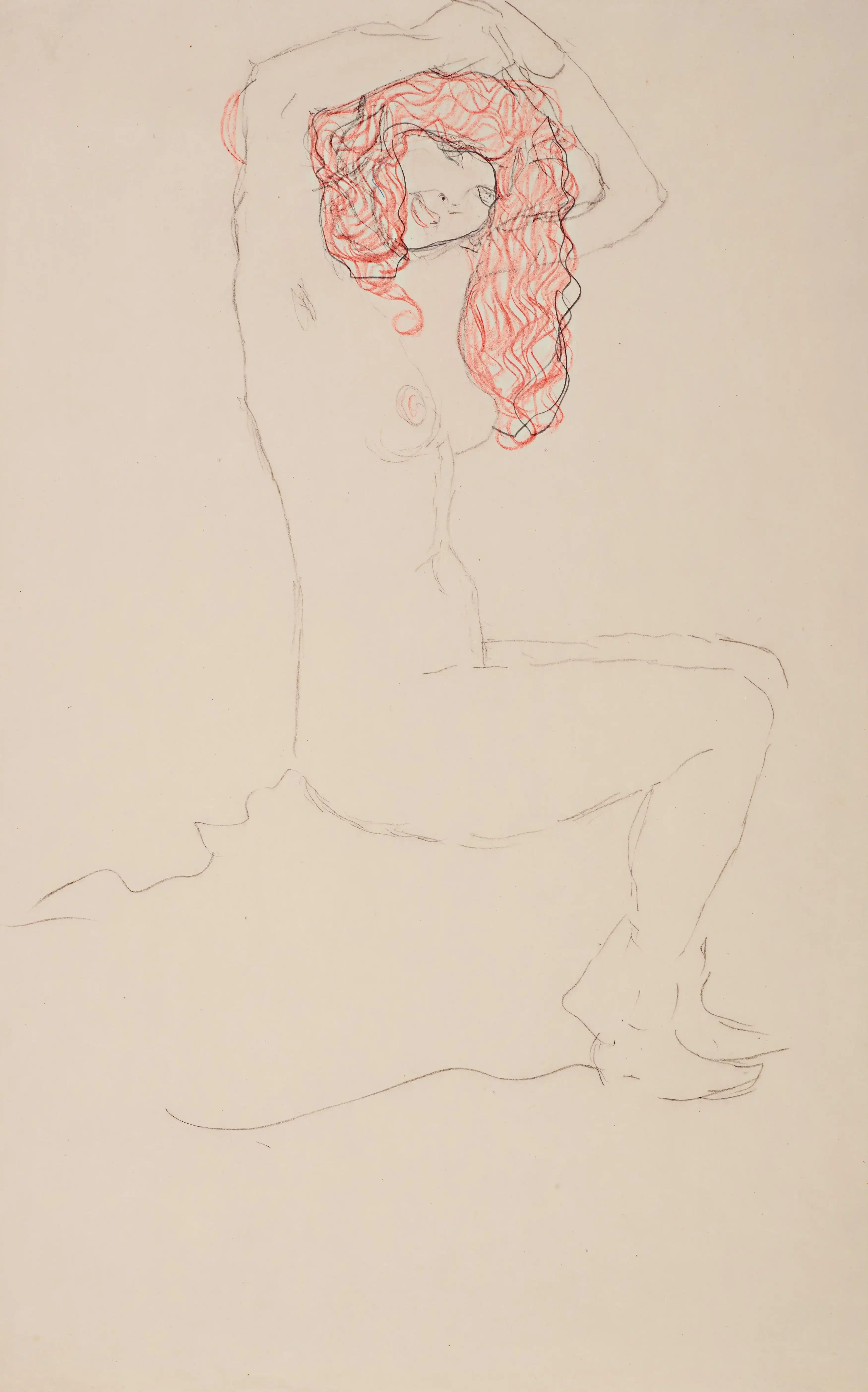 Seated Female Nude with Red Hair, Her Arms Crossed Above Her Head 1907 Gustav Klimt