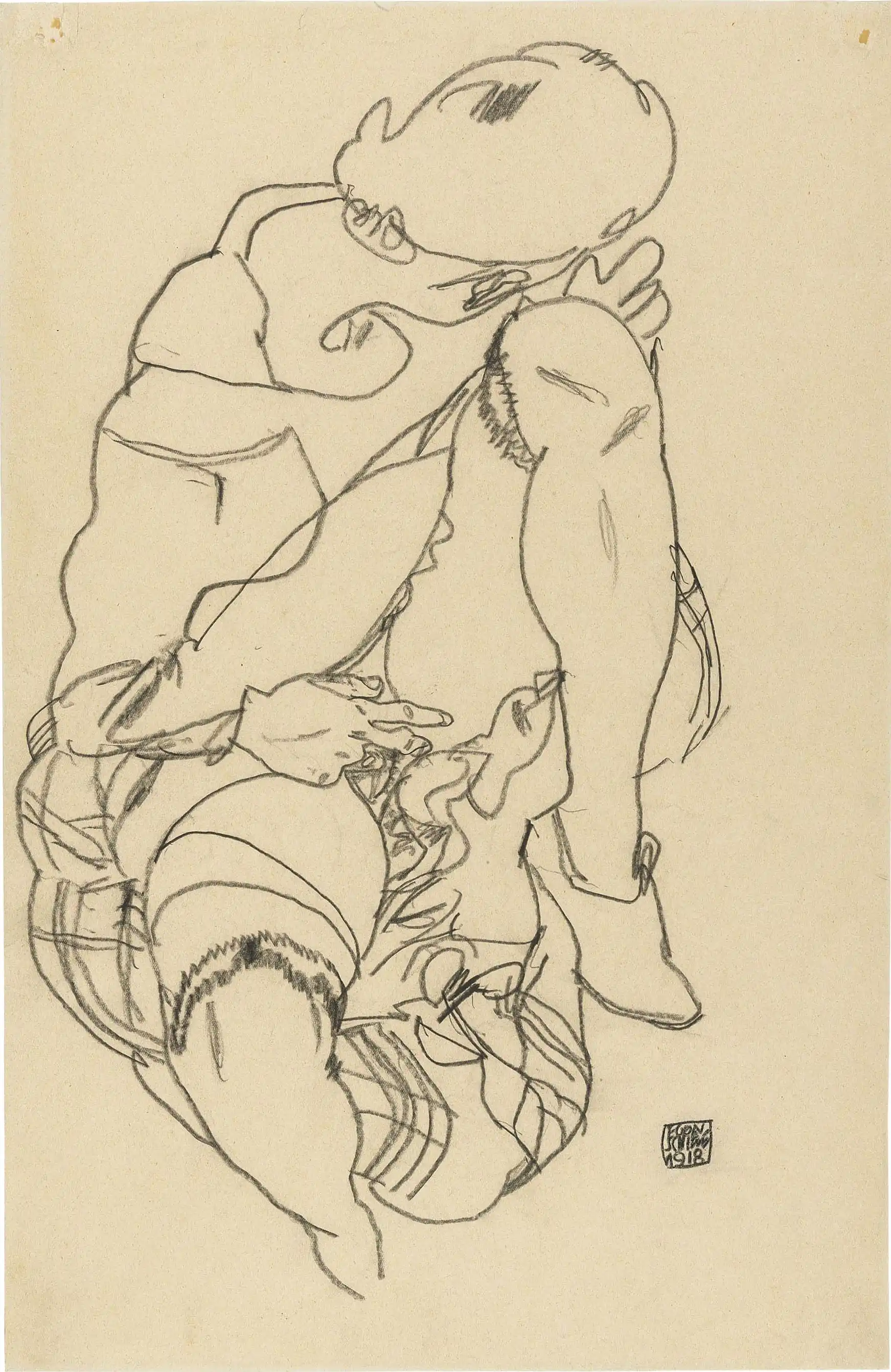 Seated Model with Raised Left Knee 1918 Egon Schiele