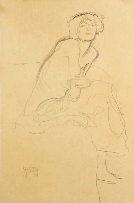 Forward‑Leaning Seated Nude Figure, Partially Concealed 1914 Gustav Klimt