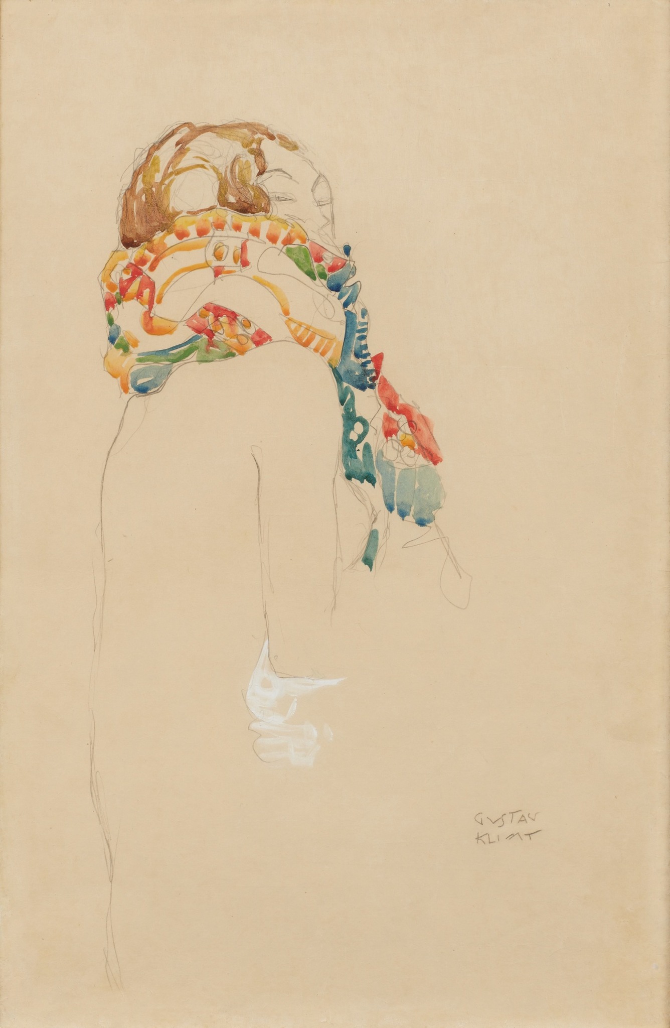 Seated Semi‑Nude with Scarf, 1916/17 – Gustav Klimt
