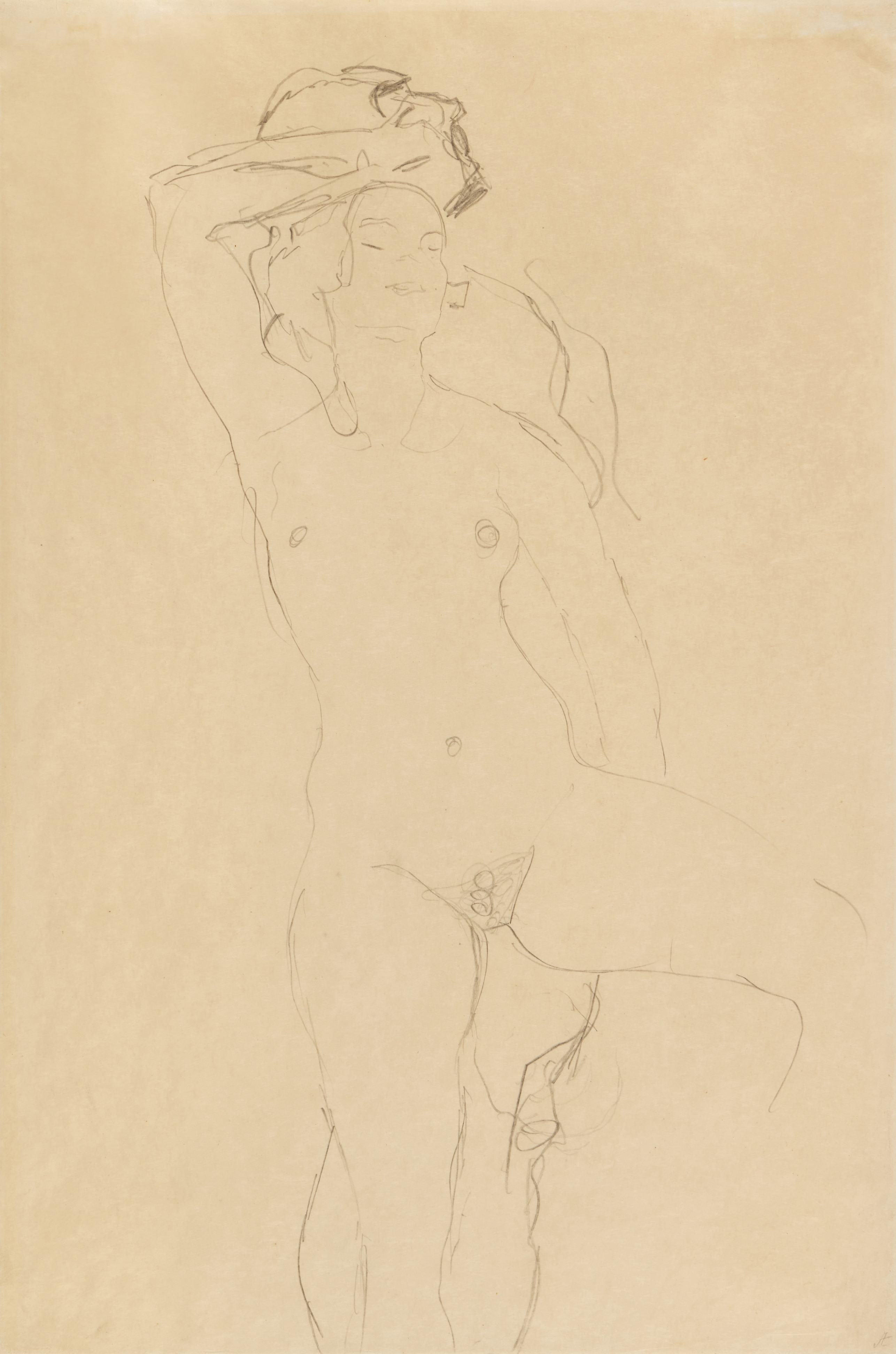 A Standing Couple, the Woman with Her Left Knee Bent and Her Right Arm Raised, 1917/18 – Gustav Klimt