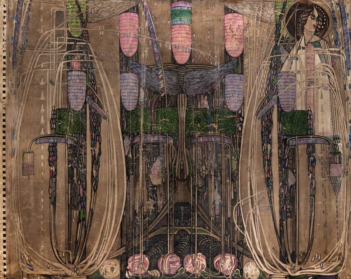Oil on canvas painting, Wall Panel for The Dug‑Out, Wall Panel for The Dug‑Out, by Charles Rennie Mackintosh, 1917.