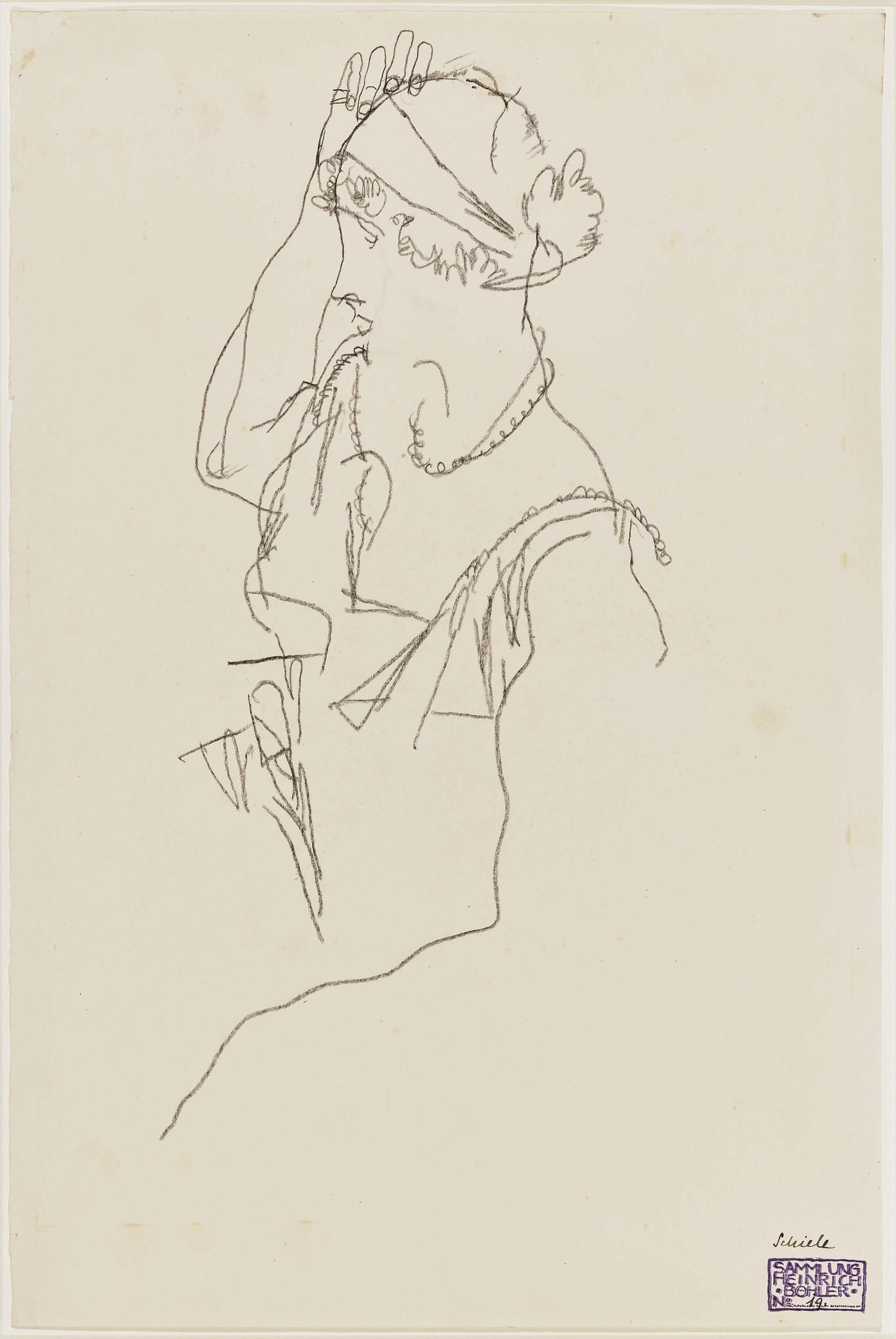 Pencil drawing, Seated Woman, Sitzende Frau, by Egon Schiele, 1914. Kallir d1518a