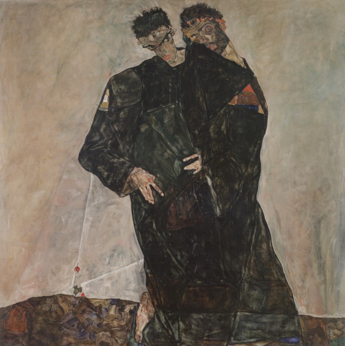Oil on canvas painting, The Hermits, Die Eremiten, by Egon Schiele, 1912. Kallir P203