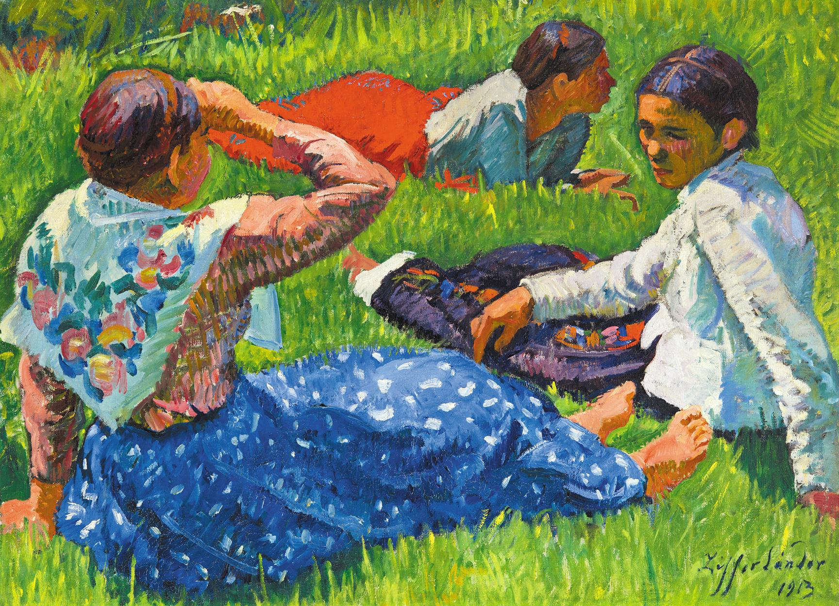 Models resting (Gipsy Girls sitting in the Grass), 1913 – Sándor Ziffer