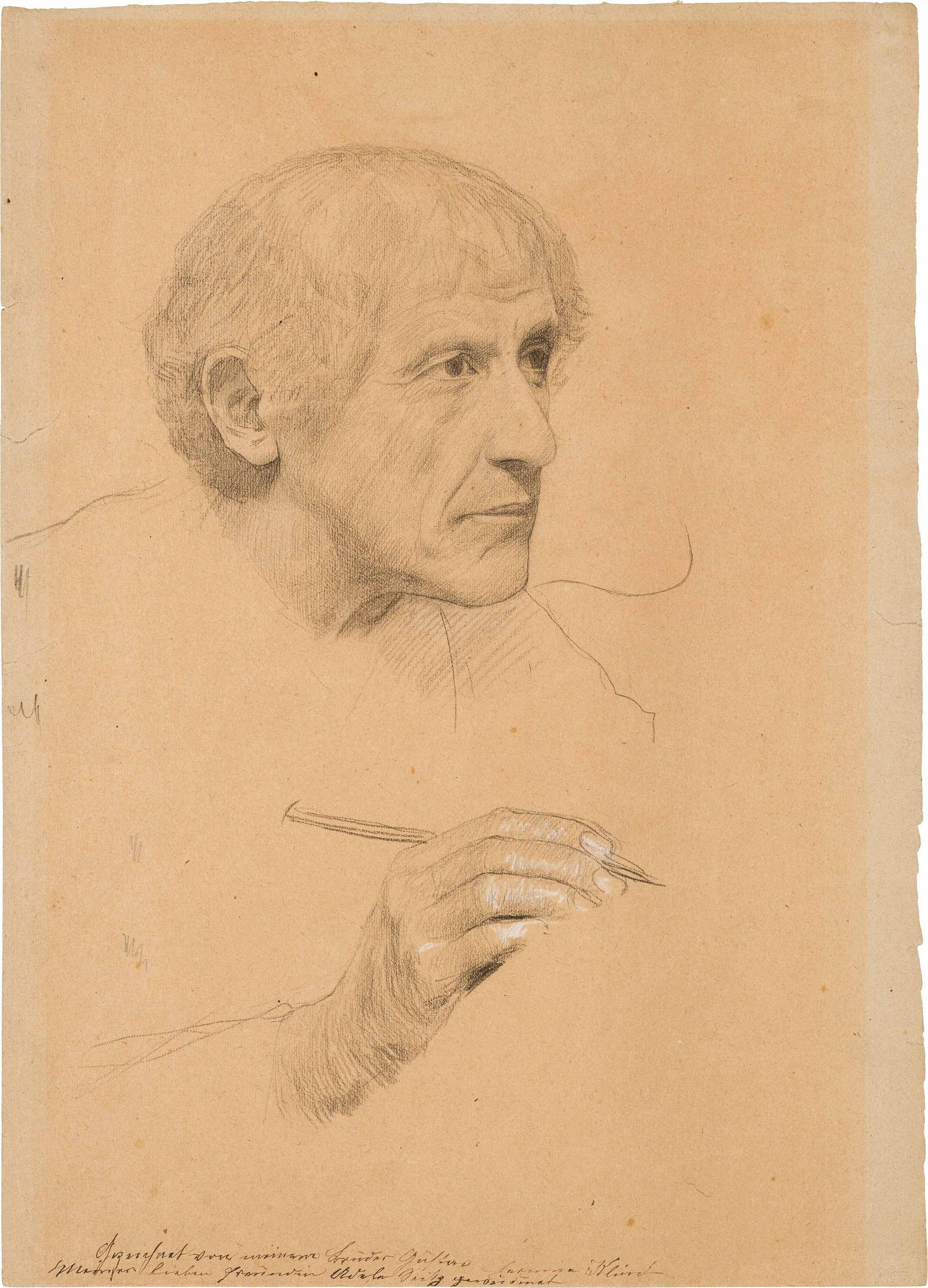 Bust Portrait of a drawing Man in three-quarter Profile from the Right, 1879 – Gustav Klimt