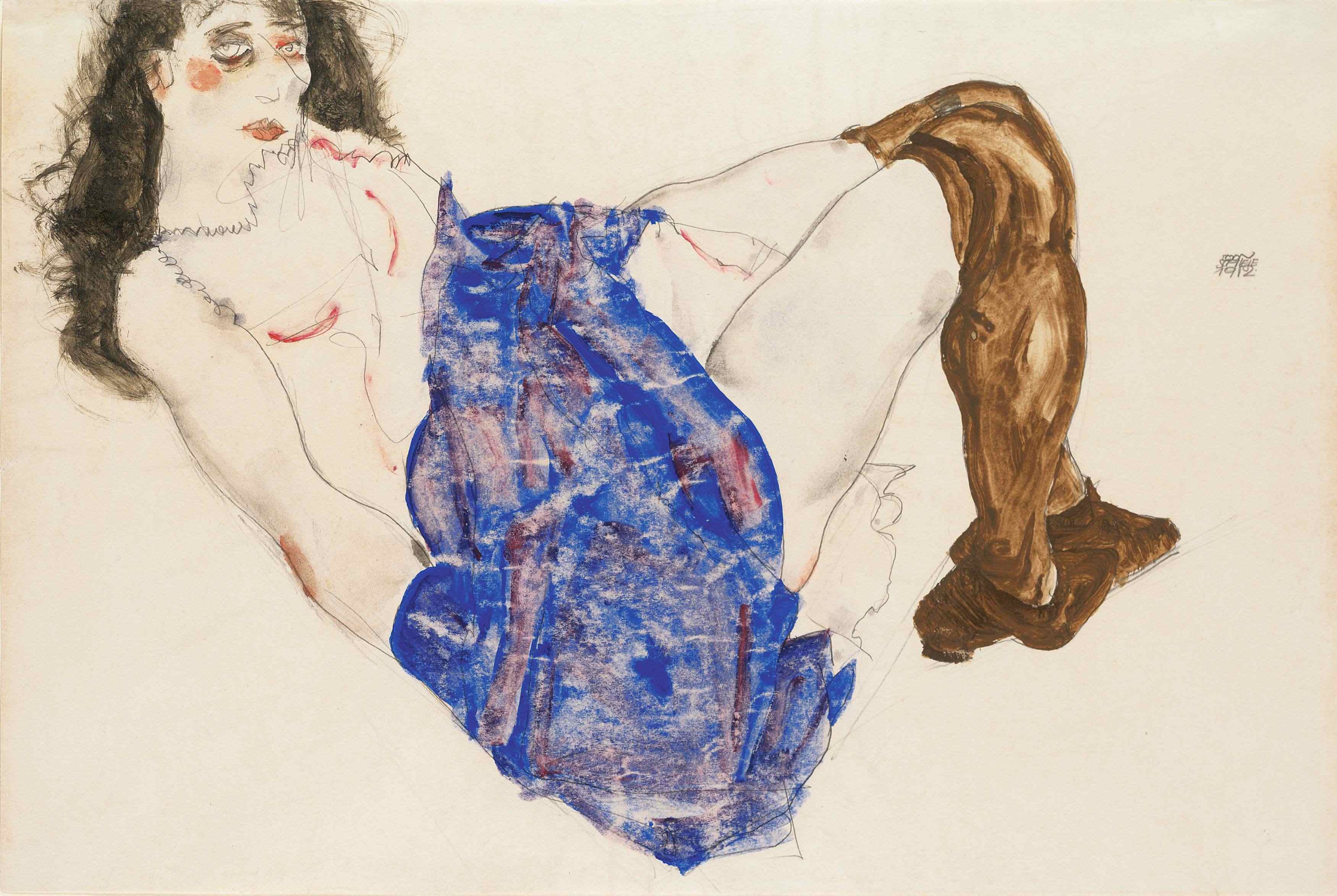 Dark-Haired Woman with Blue Cloth over her Hips, 1912 – Egon Schiele