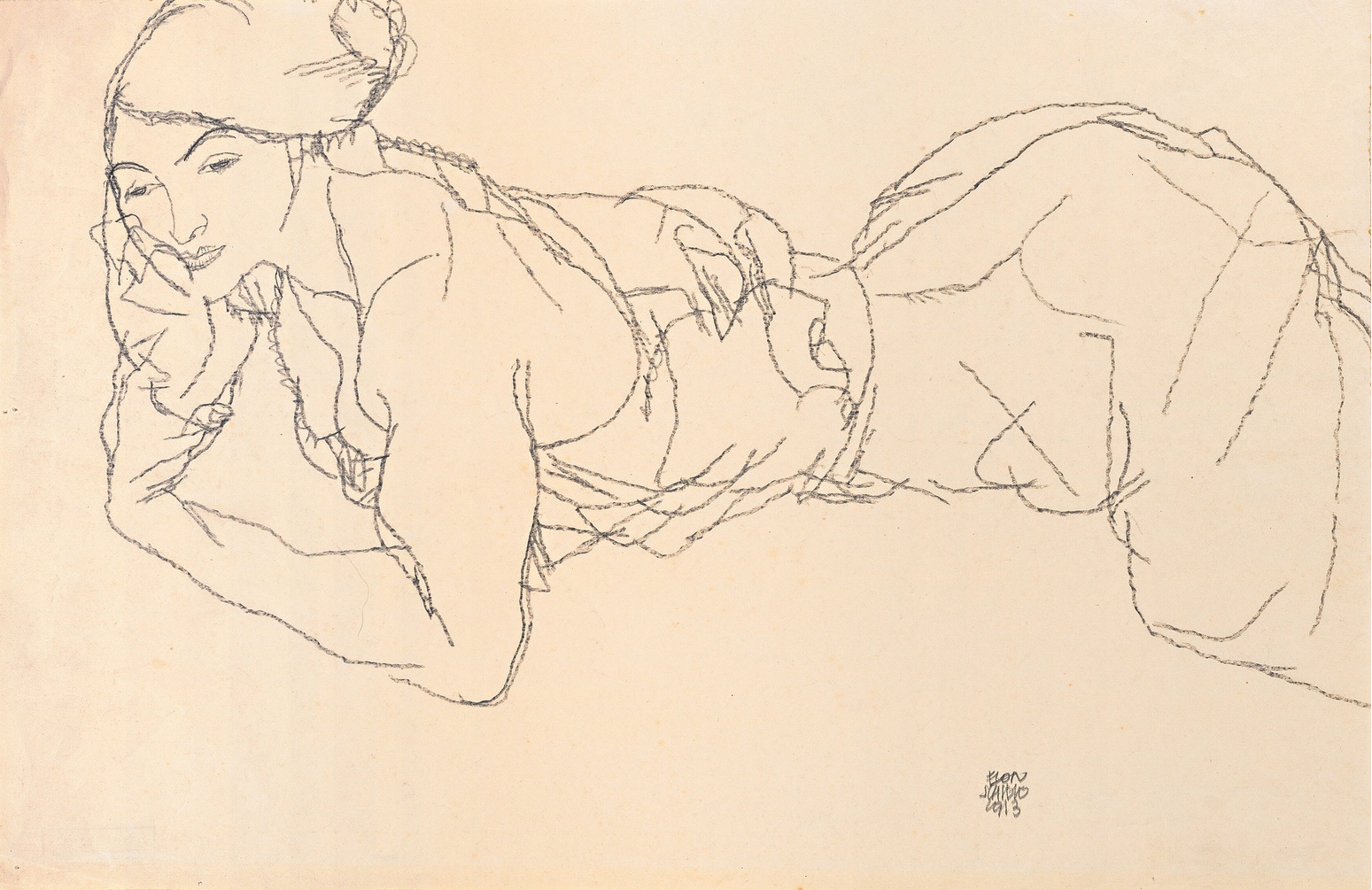 Woman Lying on Her Stomach with Propped-up Arms, 1913 – Egon Schiele