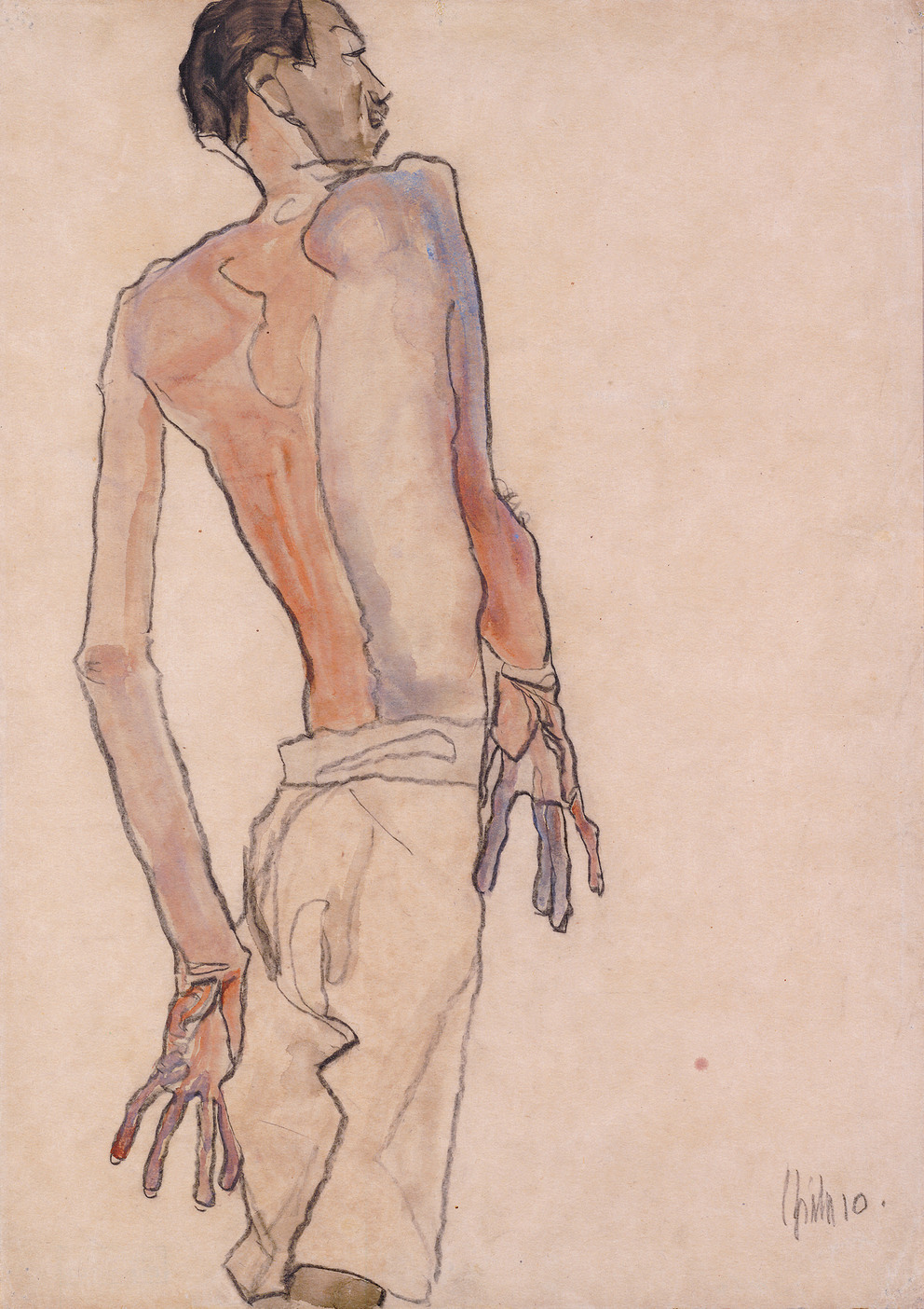 Male Semi‑Nude, Rear View, 1910 – Egon Schiele