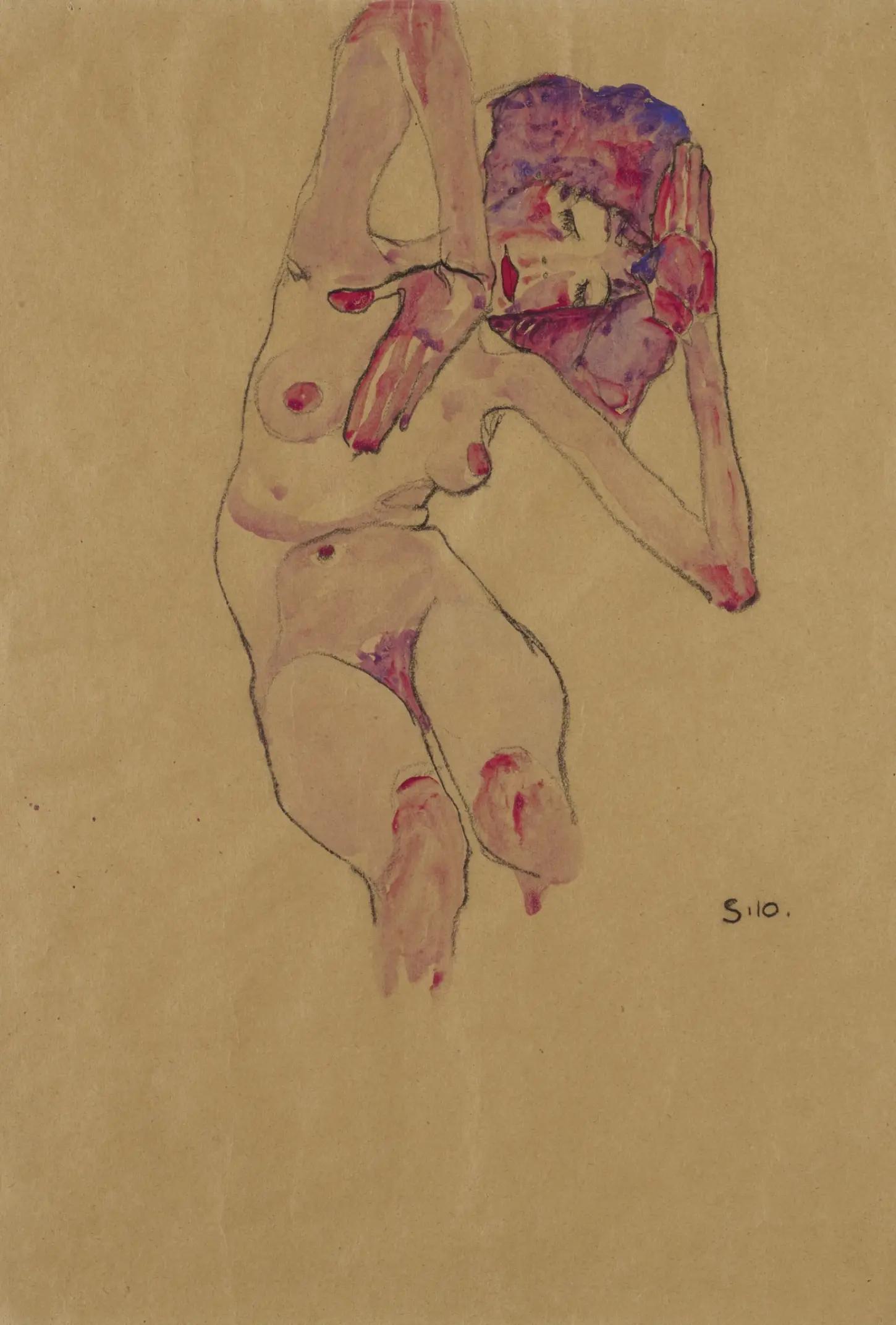 Seated Female Nude with Tilted Head and Raised Arms, 1910 – Egon Schiele