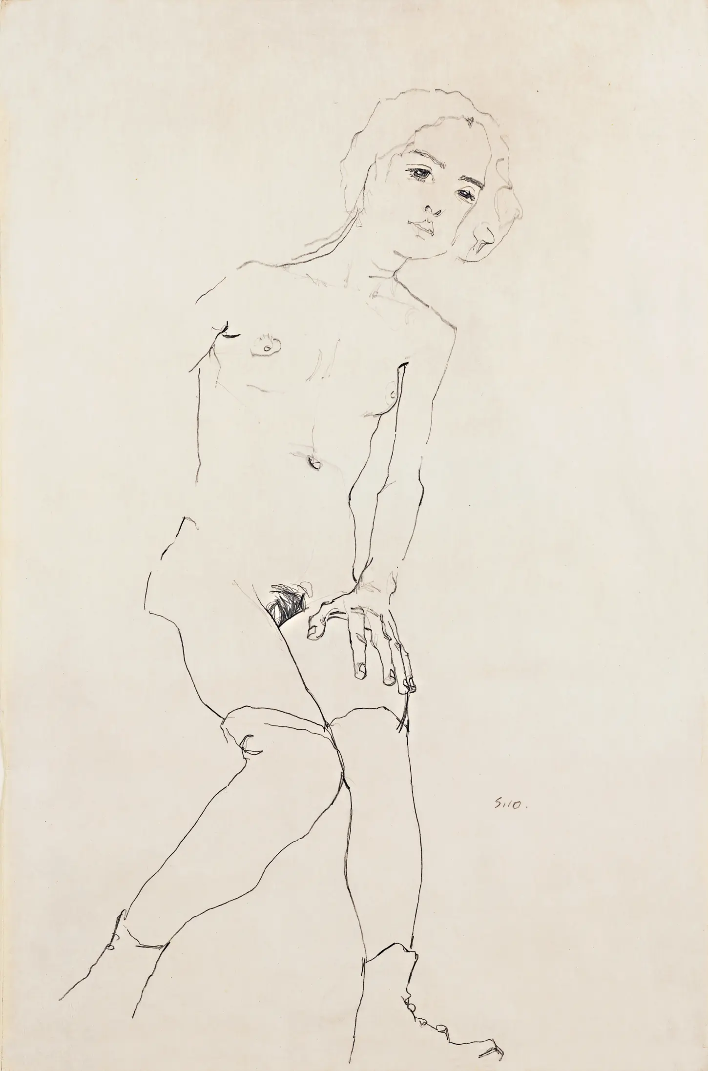 Sitting Nude Girl with Stockings and Shoes, 191- – Egon Schiele