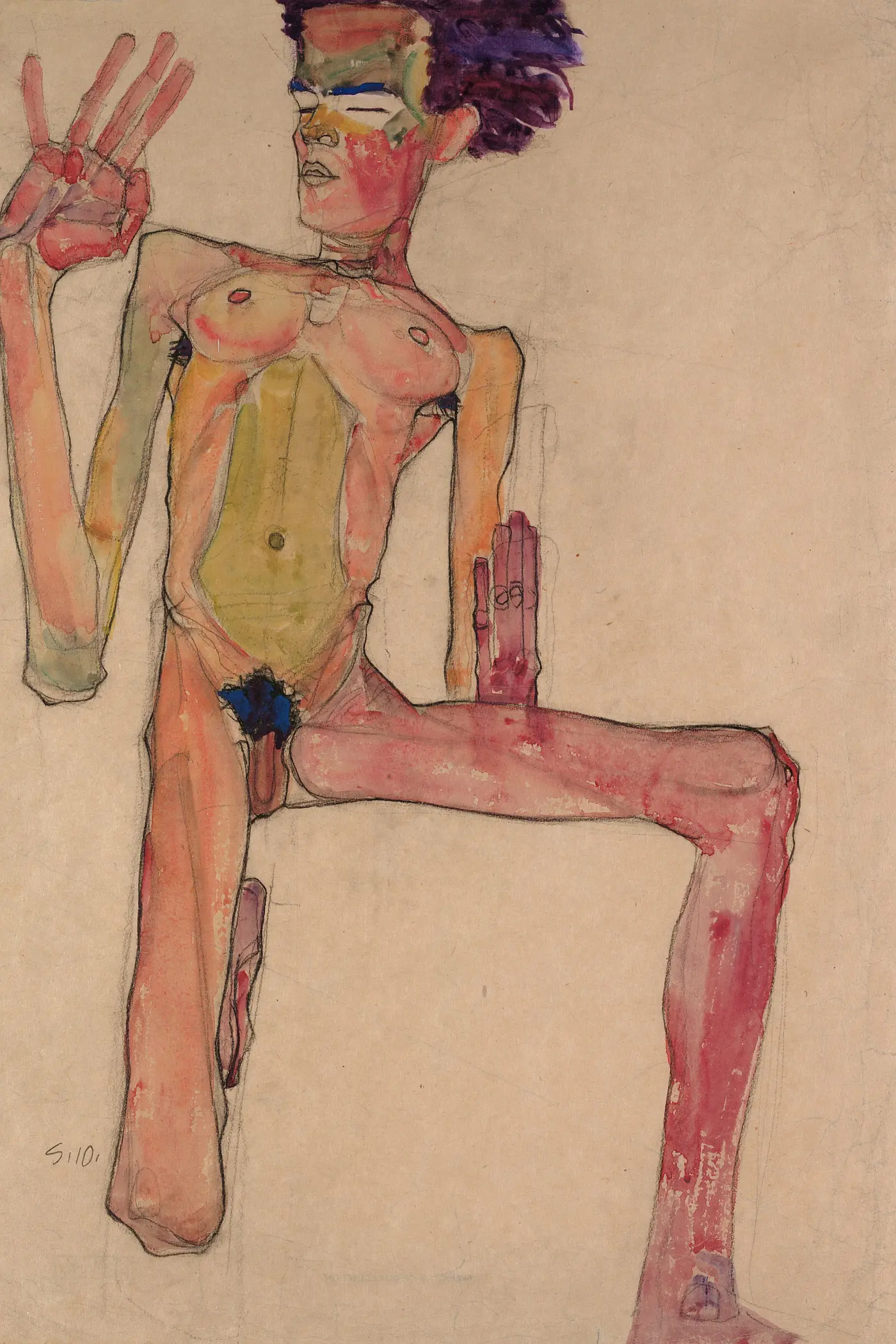 Self-Portrait as Kneeling Nude, 1910 – Egon Schiele